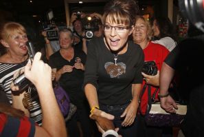 Former Governor of Alaska Sarah Palin greets supporters in Urbandale, Iowa
