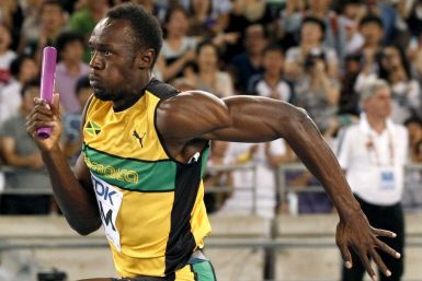 Usain Bolt of Jamaica sprints to the finish line winning the men&#039;s 4x100 metres relay final in Daegu