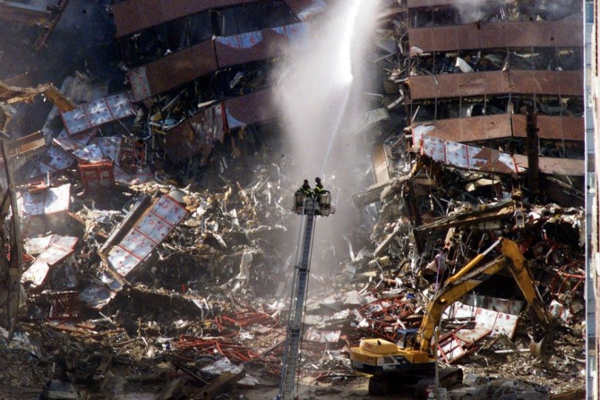 WRECKAGE OF WORLD TRADE CENTER DISASTER ON MORNING AFTER ATTACK.