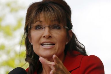 Former Alaska Governor Sarah Palin speaks at a Tea Party Express rally in Manchester