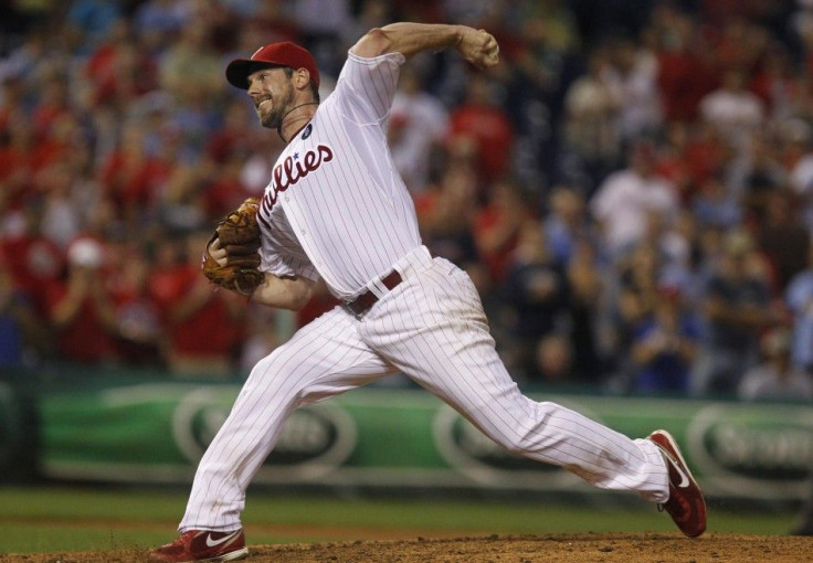 Phillies starting pitcher Lee delivers a pitch to the Braves during their National League MLB baseball game in Philadelphia