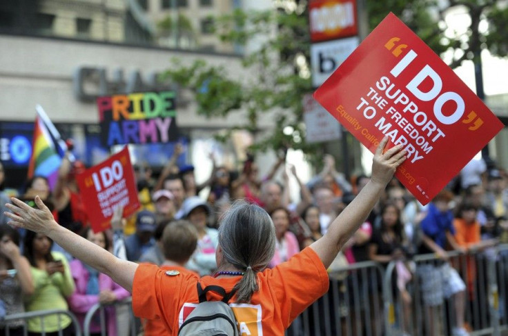 A gay marriage supporter carries a sign at the 41st LGBT Pride parade in San Francisco