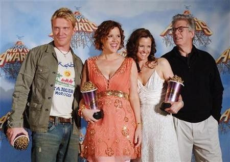 Cast members from the ''The Breakfast Club'' from left, Anthony Michael Hall, Molly Ringwald, Ally Sheedy, and Paul Gleason pose backstage after receiving the Silver Bucket of Excellence Award at the 2005 MTV Movie Awards in Los Angele