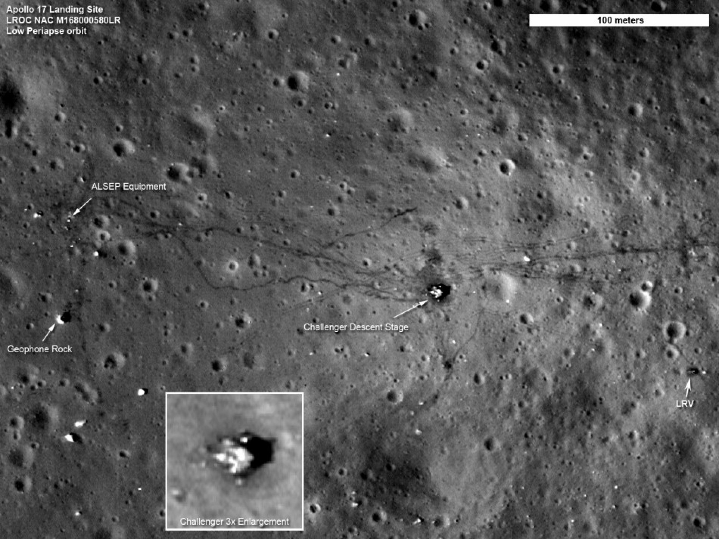 Sharper LRO image of the Apollo 17 landing site