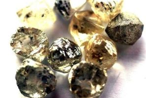 Rough diamonds are displayed at the Botswana Diamond Valuing Company in Gaborone