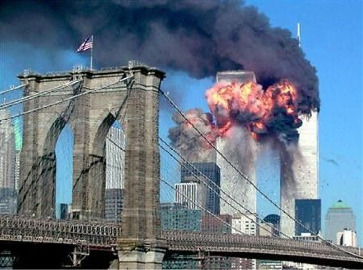The second tower of the World Trade Center bursts into flames after being hit by a hijacked airplane in New York in this September 11, 2001 file photograph.