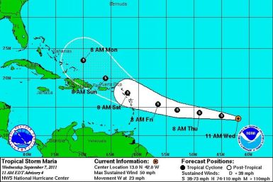 Tropical Storm Maria's path