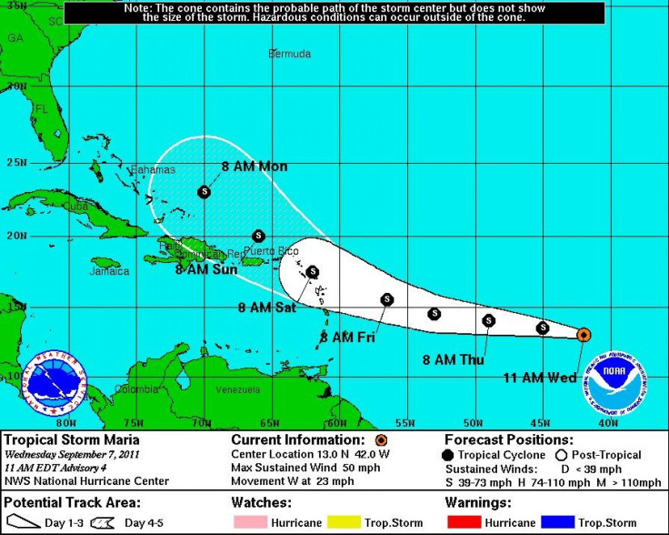 Tropical Storm Maria's path