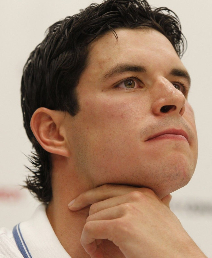 Pittsburgh Penguins' Crosby speaks during a news conference at Consol Energy Center in Pittsburgh