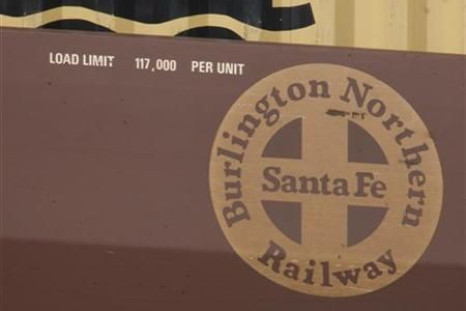 Burlington Northern Santa Fe logo is seen on a train in Cicero