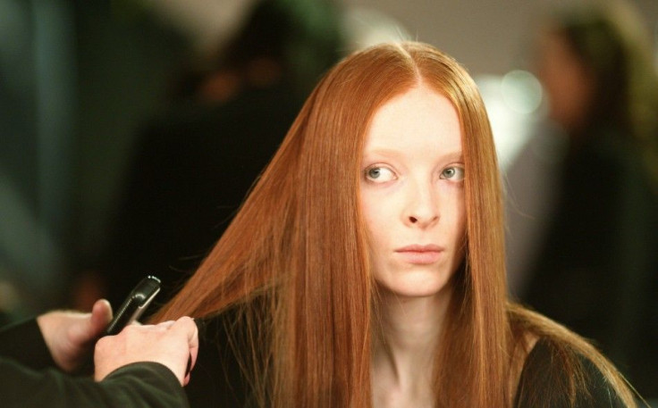 Model has make-up applied before Jaeger's Autumn/Winter 2008 show at London Fashion Week