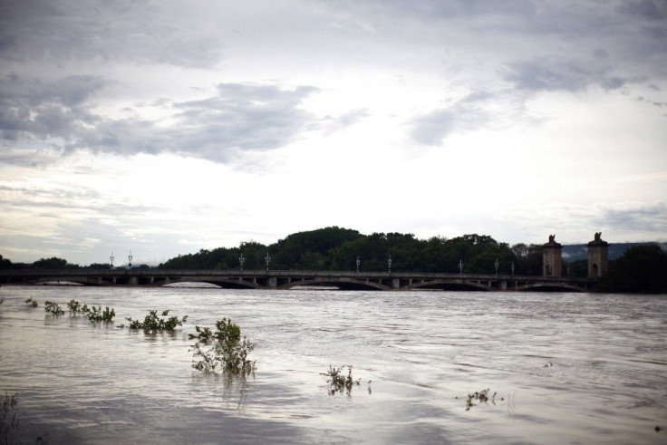 The swollen Susquehanna River is seen in Wilkes-Barre