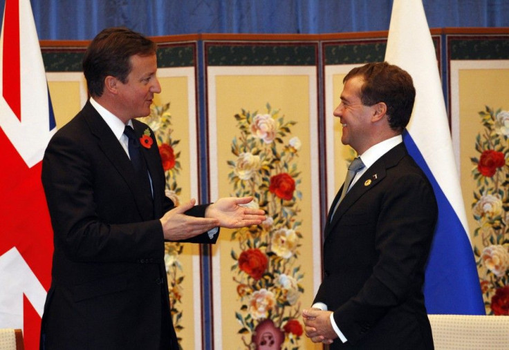 Britain&#039;s Prime Minister David Cameron meets with Russian President Dmitry Medvedev