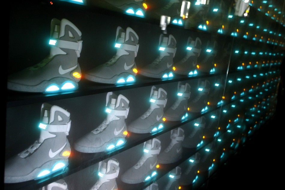 2011 NIKE MAG shoes, based on the original NIKE MAG worn in 2015 by the quotBack to the Futurequot character Marty McFly, played by Michael J. Fox, is displayed during its unveiling at The Montalban Theatre in Hollywood, California