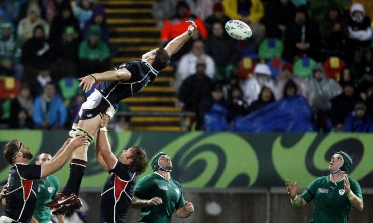 Hayden Smith of the U.S. fails to control a line out during their Rugby World Cup Pool C match against Ireland at Stadium Taranaki in New Plymouth
