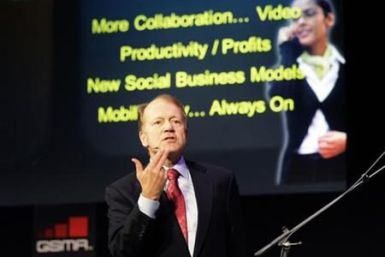 Cisco Chairman and CEO John Chambers delivers a speech at the GSMA Mobile World Congress in Barcelona
