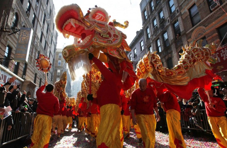 Dragon dancers perform during the annual Lunar New Year parade in New York&#039;s Chinatown
