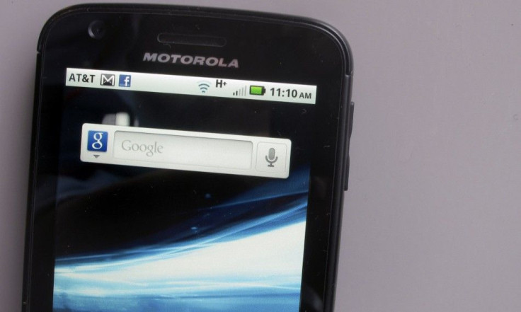 A Motorola Droid phone is seen displaying the Google search application in New York