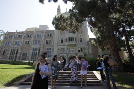 Students walk on the University of California Los Angeles (UCLA) campus