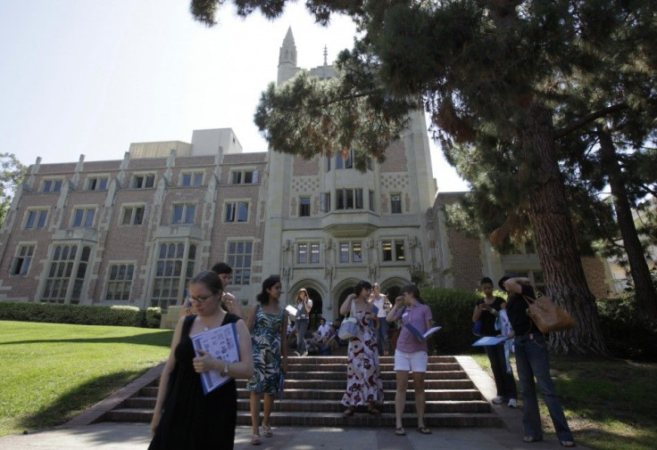 Students walk on the University of California Los Angeles (UCLA) campus