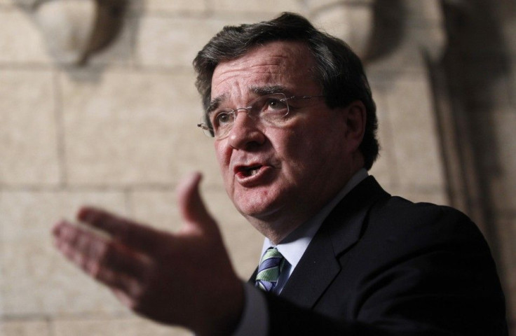 Canada&#039;s Finance Minister Flaherty speaks to journalists on Parliament Hill in Ottawa