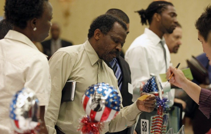 People attend a job fair for military veterans and other unemployed people in Los Angeles