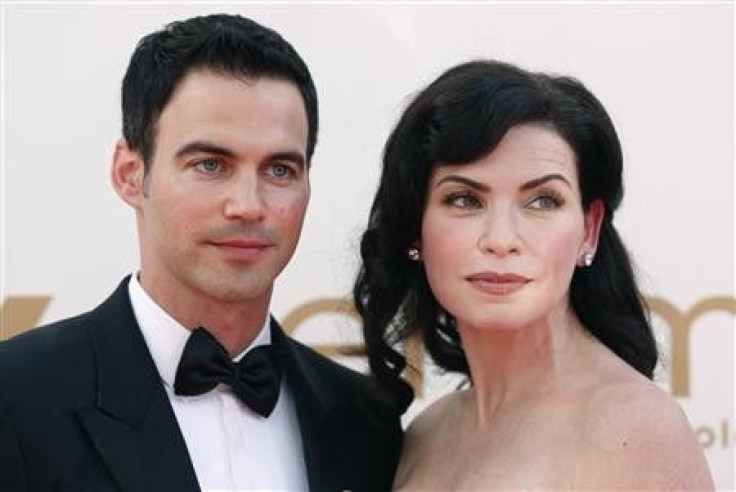 Actress Julianna Margulies from television series &#039;&#039;The Good Wife&#039;&#039; and her husband Keith Lieberthal arrive at the 63rd Primetime Emmy Awards in Los Angeles