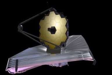 This is a September 2009 artist conception of the James Webb Space Telescope, with the five-layer sunshield stretched out in space.