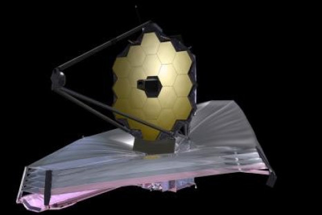 This is a September 2009 artist conception of the James Webb Space Telescope, with the five-layer sunshield stretched out in space.
