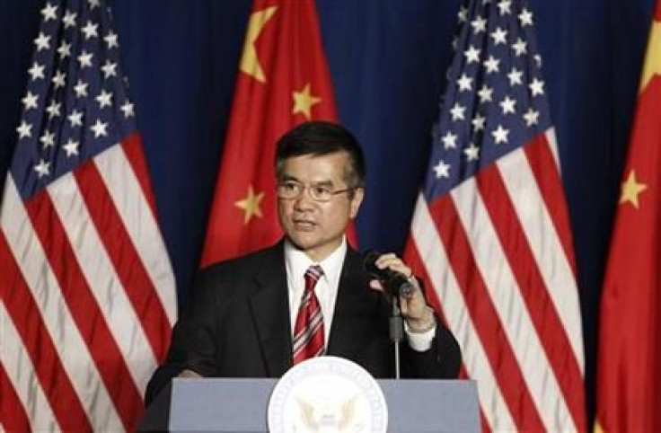 U.S. ambassador to China Gary Locke delivers a speech to the American Chamber of Commerce in the People's Republic of China and members of United States-China Business Council at the Westin Hotel in Beijing