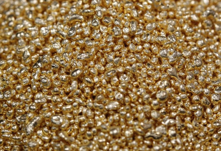 Gold bars are displayed for sale at a gold shop in Hanoi