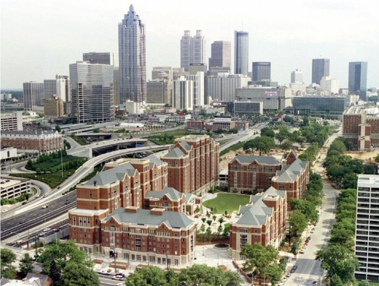 Part of the Olympic village (foreground) pictured June 6 with the downtown Atlanta skyline.