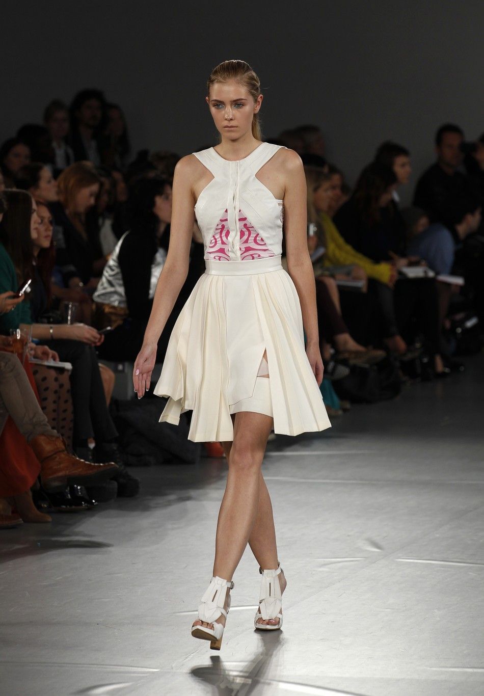 A model presents a creation from the David Koma 2012 SpringSummer collection during London Fashion Week