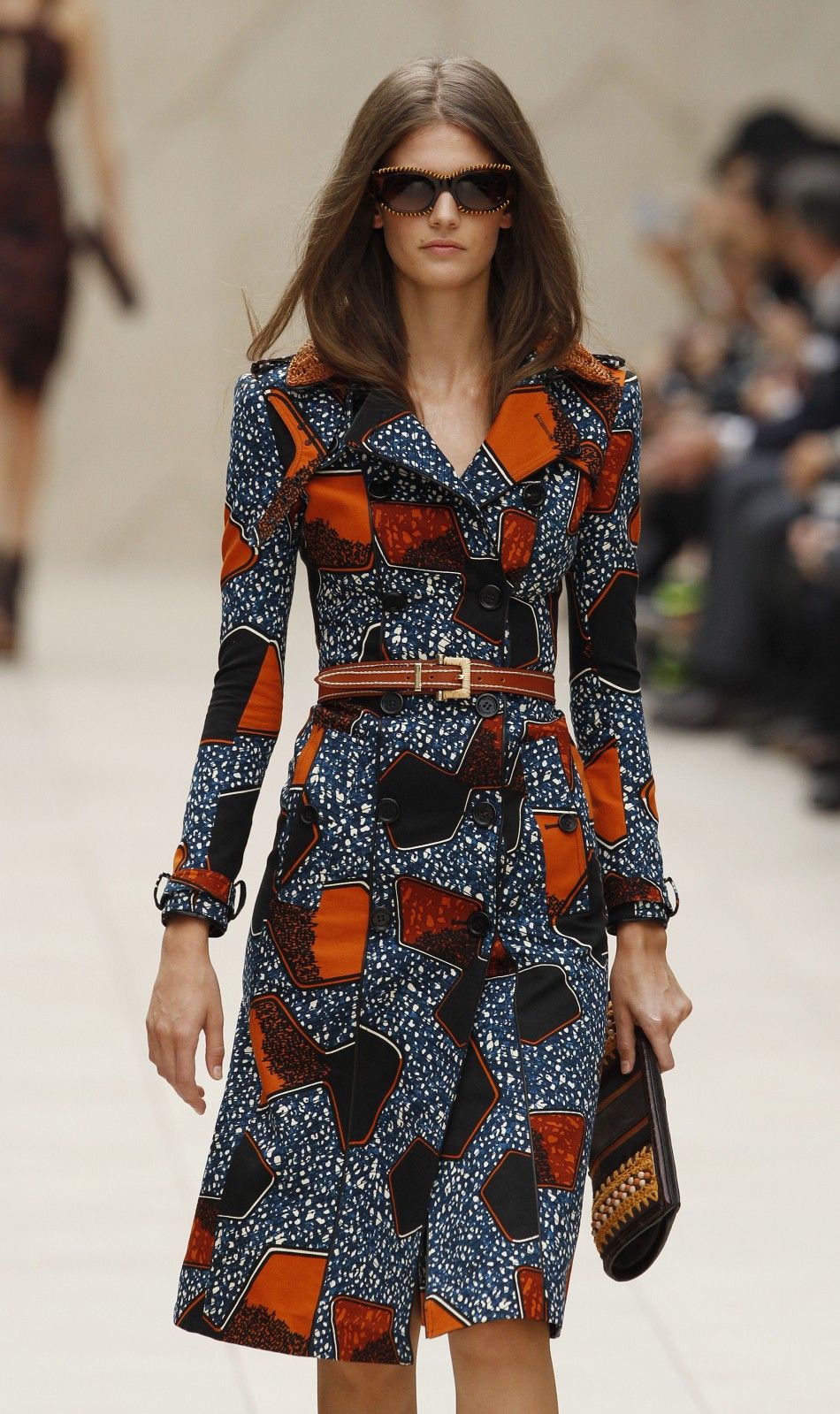 A model presents a creation from the Burberry Prorsum 2012 SpringSummer collection during London Fashion Week
