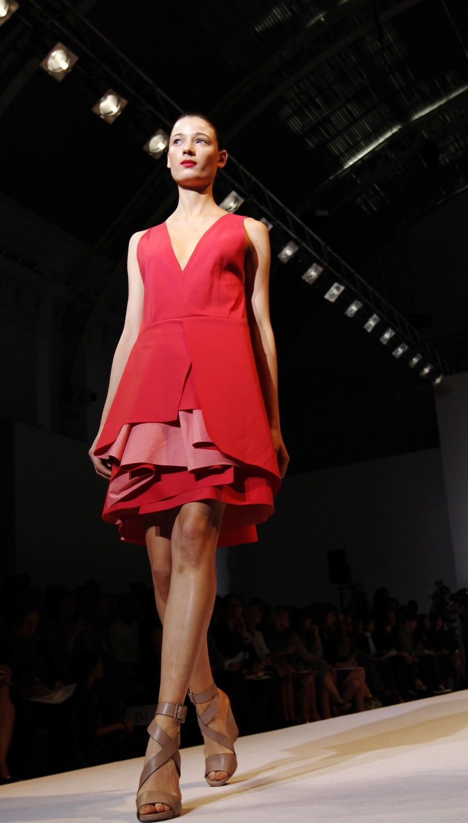 A model wears a creation by Nicole Farhi at her 2012 SpringSummer collection show during London Fashion Week
