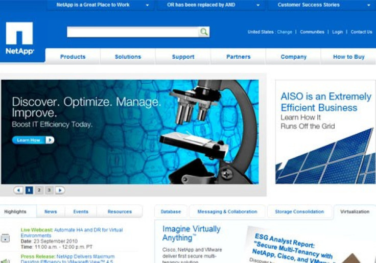 Corporate homepage of NetApp Inc
