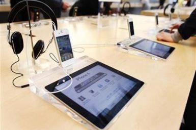 A dedicated iPad station is seen in front of an iPhone at the Apple store in New York