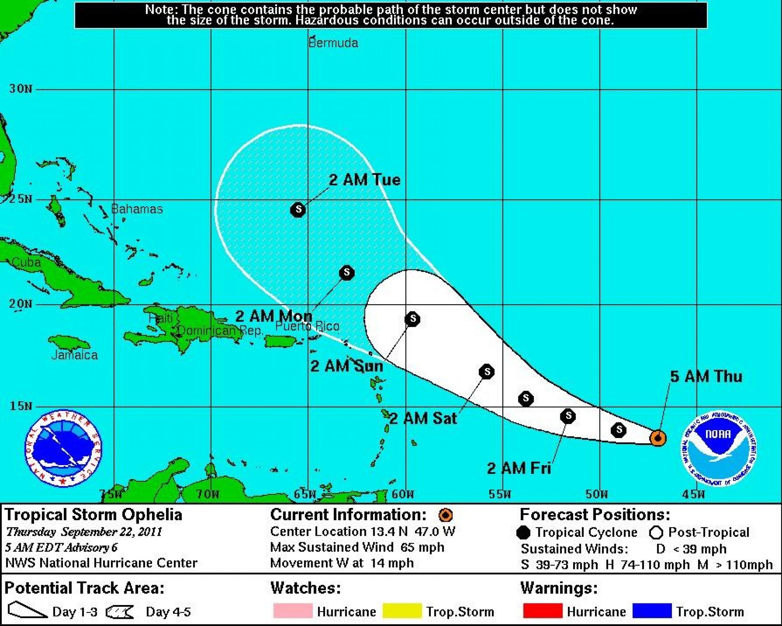 Tropical Storm Ophelia039s path