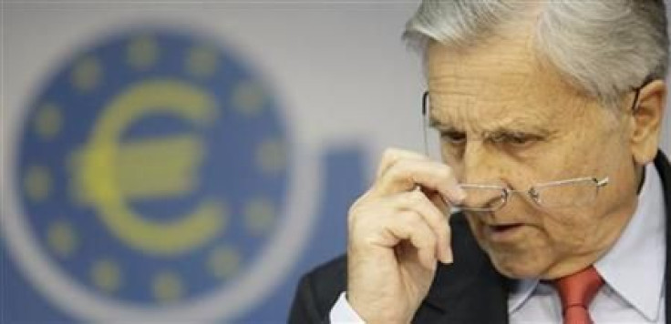 Trichet President of ECB addresses the media during his monthly news confrence at the ECB headquarter in Frankfurt