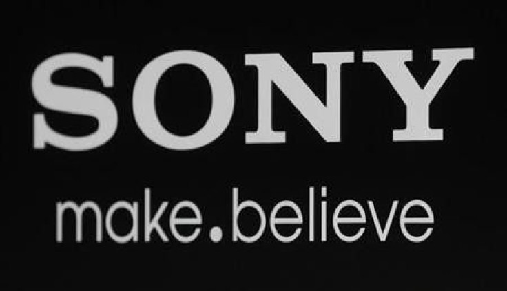 The Sony logo and slogan are pictured on a backdrop at a special screening of the new film Colombiana in Los Angeles, California