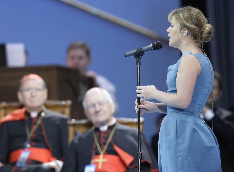 Kelly Clarkson sings the Ave Maria for Pope Benedict XVI during a youth rally at St.Josephs Seminary in Yonkers