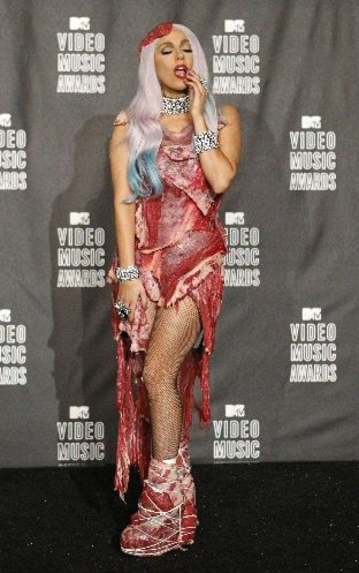 Lady Gaga in meat dress at MTV Video Awards 2010