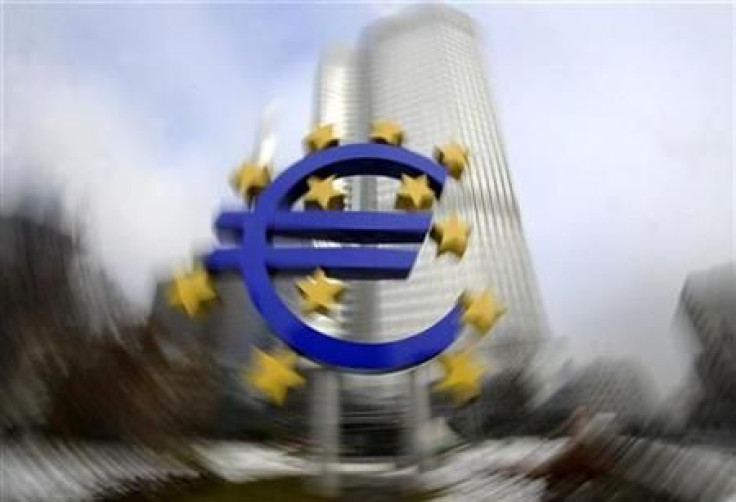 A euro sculpture is pictured in front of the headquarter of the European Central Bank (ECB) in Frankfurt