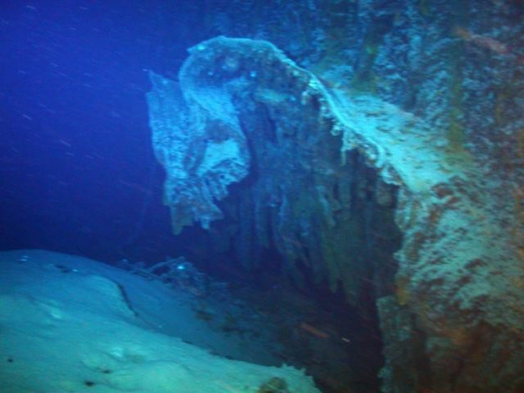 The image shows the torpedo hole in the area in which German U-boat Captain