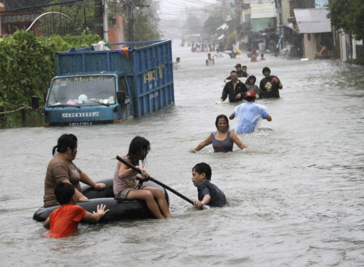 The Typhoon Floods a Philippine Street
