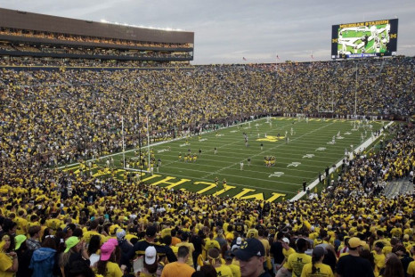 Michigan Stadium is seen before the start of the NCAA college football game between University of Michigan and Notre Dame in Ann Arbor.