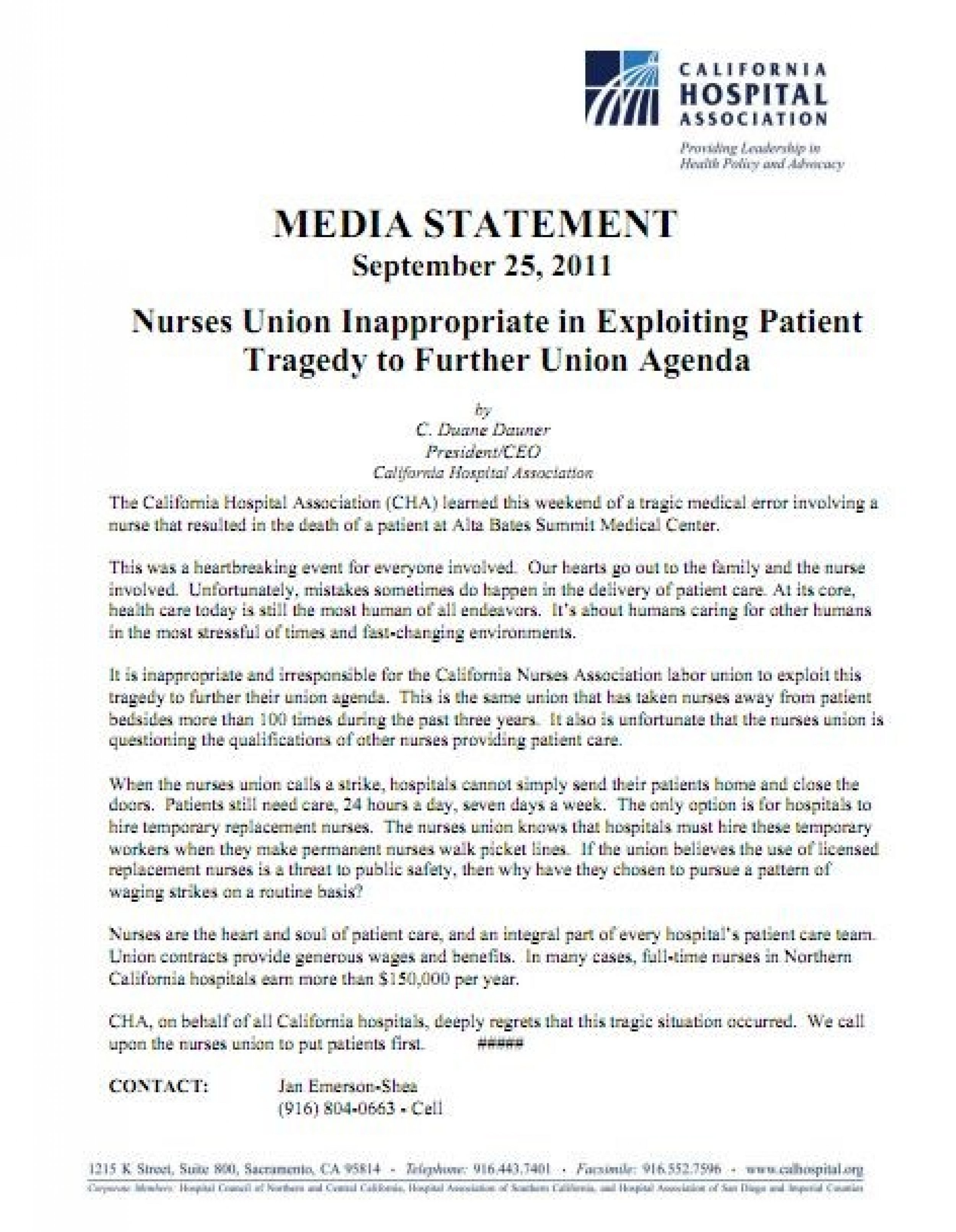 California Hospital Association Slams Back at Nurse Union