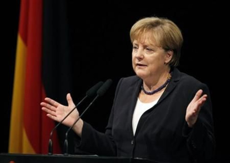German Chancellor Merkel speaks during a ceremony of BVG in Karlsruhe
