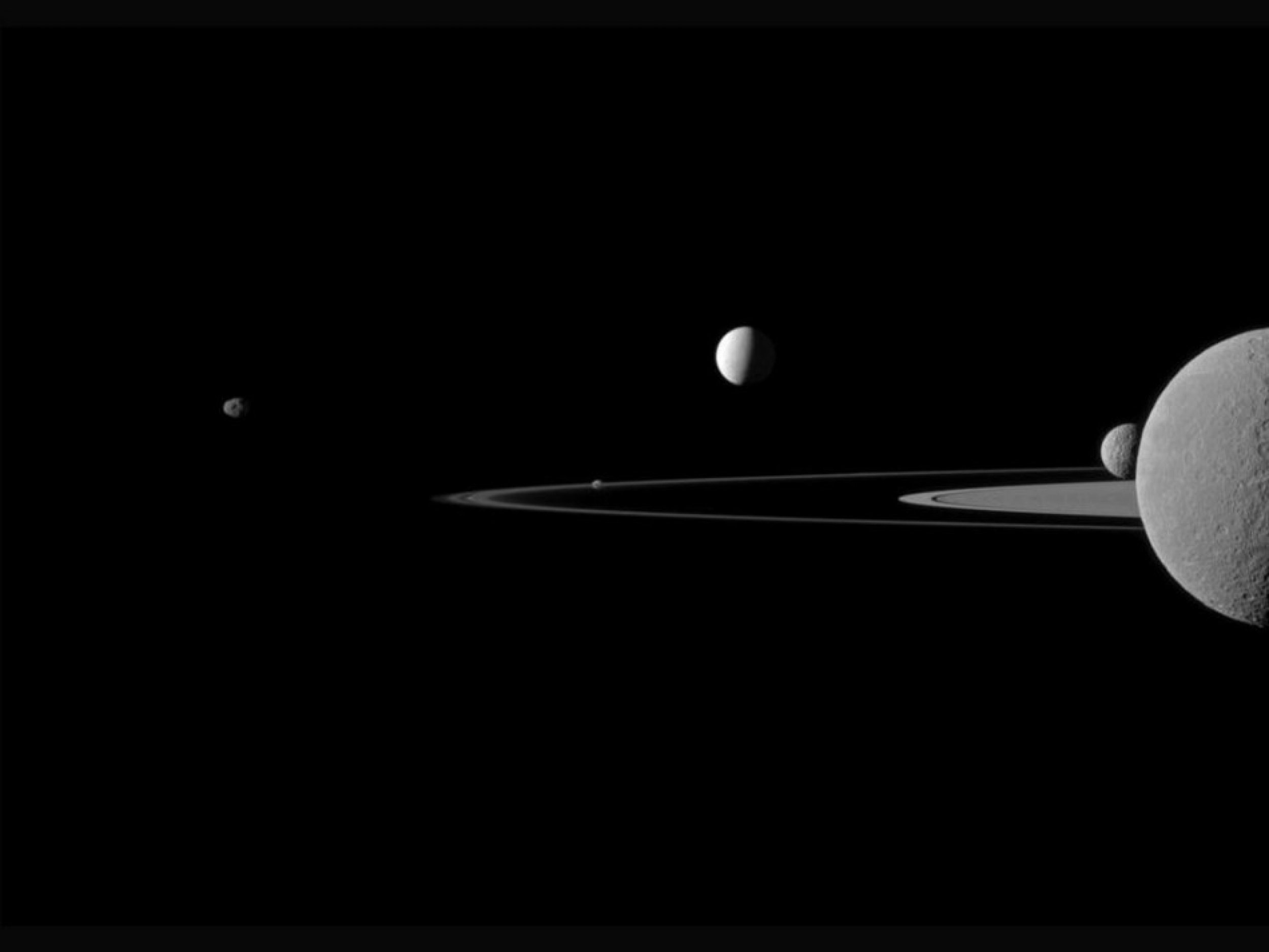 Five moons of planet Saturn Saturn has 62 moons with confirmed orbits