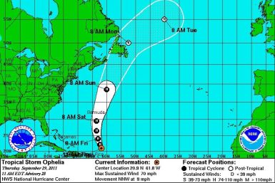 Tropical Storm Ophelia&#039;s path